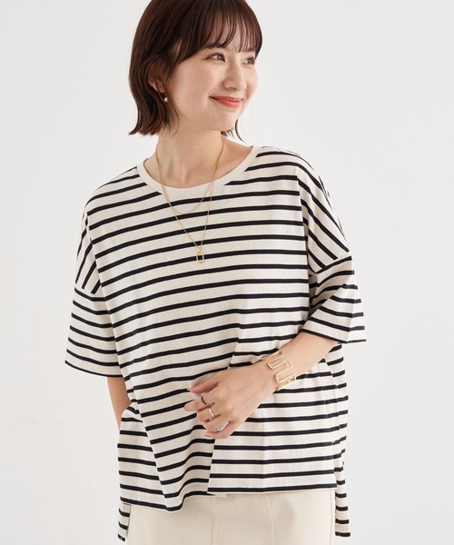 earth music&ecology（アースミュージックアンドエコロジー）の「吸水速乾サイドスリットBIGプルオーバー ＊（Tシャツ/カットソー・レディース・チャコールグレー/ブラック/ダークブラウン/オフホワイト/ブルー/ライトブラウン/ミント/ボルドー/その他7/ライトベージュ/グレイッシュベージュ/ブラック系その他4・FREE）」の4枚目の写真