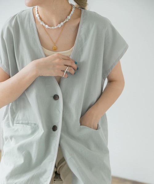 ITEMS URBANRESEARCH（アイテムズ アーバンリサーチ）の「パイピングノースリーブジャケット（その他アウター・レディース・スミクロ/アイボリー/ミント・FREE）」の7枚目の写真