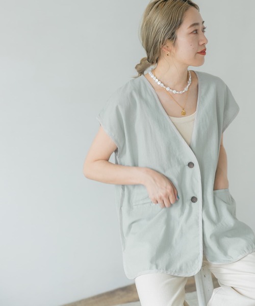 ITEMS URBANRESEARCH（アイテムズ アーバンリサーチ）の「パイピングノースリーブジャケット（その他アウター・レディース・スミクロ/アイボリー/ミント・FREE）」の10枚目の写真