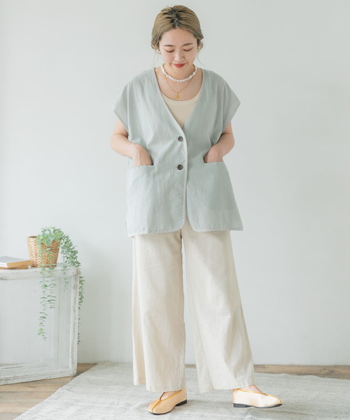 ITEMS URBANRESEARCH（アイテムズ アーバンリサーチ）の「パイピングノースリーブジャケット（その他アウター・レディース・スミクロ/アイボリー/ミント・FREE）」の6枚目の写真