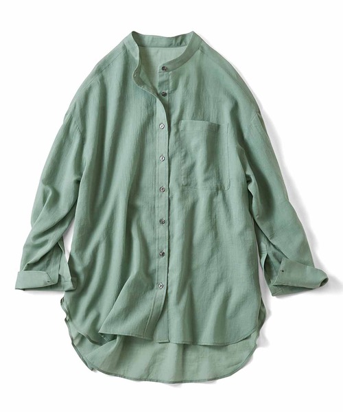 Live in comfort（リブインコンフォート）の「リブ　イン　コンフォート　サラッとはおって大人のおしゃれ　着こなしの幅も広がるコットンシアーシャツ（シャツ/ブラウス・レディース・ピンク系その他/グリーン/チャコールグレー/オレンジ系その他/ライトブルー・MEDIUM/LARGE/X-LARGE/XX-LARGE/XXX-LARGE/SMALL）」の2枚目の写真