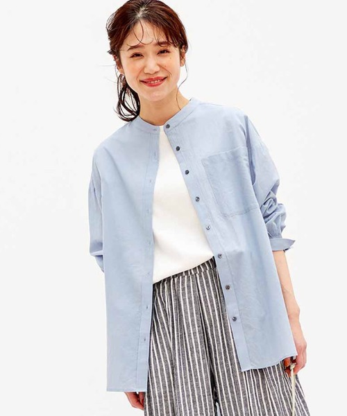 Live in comfort（リブインコンフォート）の「リブ　イン　コンフォート　サラッとはおって大人のおしゃれ　着こなしの幅も広がるコットンシアーシャツ（シャツ/ブラウス・レディース・ピンク系その他/グリーン/チャコールグレー/オレンジ系その他/ライトブルー・MEDIUM/LARGE/X-LARGE/XX-LARGE/XXX-LARGE/SMALL）」の3枚目の写真