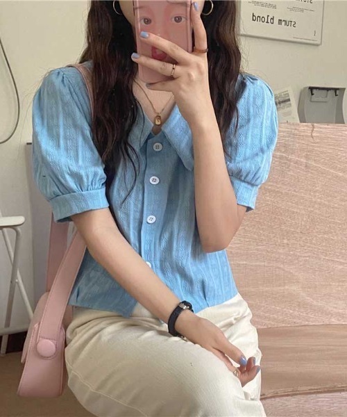 MANGROVE（マングローブ）の「ラインエンブロイダリーパフブラウス（シャツ/ブラウス・レディース・ホワイト/ベージュ/イエロー/ブルー・FREE）」の11枚目の写真