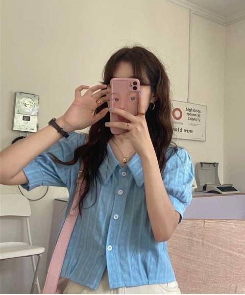 MANGROVE（マングローブ）の「ラインエンブロイダリーパフブラウス（シャツ/ブラウス・レディース・ホワイト/ベージュ/イエロー/ブルー・FREE）」の12枚目の写真