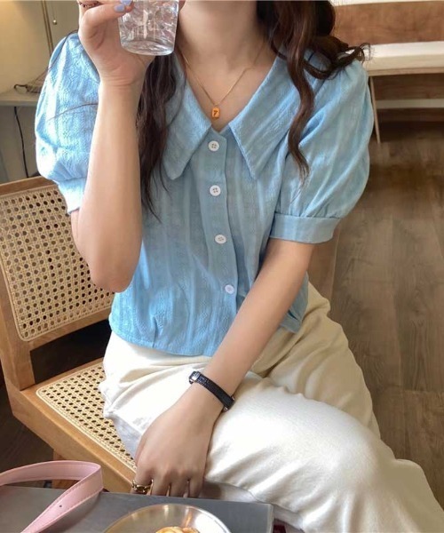 MANGROVE（マングローブ）の「ラインエンブロイダリーパフブラウス（シャツ/ブラウス・レディース・ホワイト/ベージュ/イエロー/ブルー・FREE）」の13枚目の写真