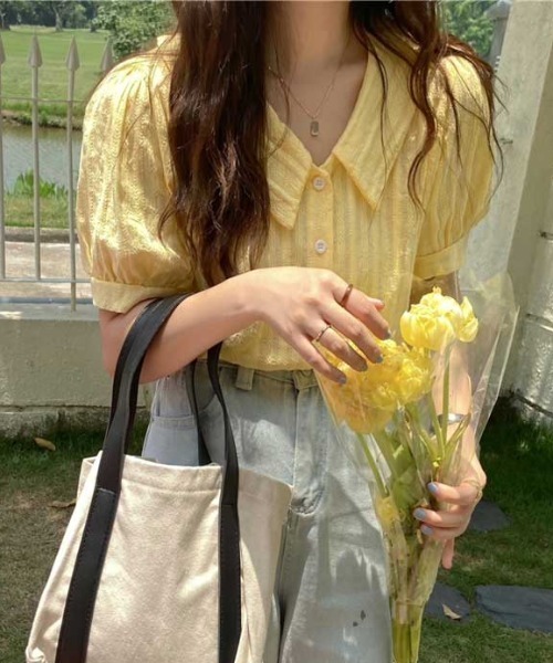 MANGROVE（マングローブ）の「ラインエンブロイダリーパフブラウス（シャツ/ブラウス・レディース・ホワイト/ベージュ/イエロー/ブルー・FREE）」の14枚目の写真