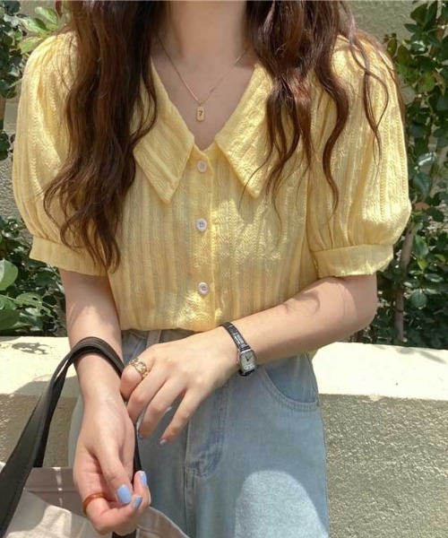 MANGROVE（マングローブ）の「ラインエンブロイダリーパフブラウス（シャツ/ブラウス・レディース・ホワイト/ベージュ/イエロー/ブルー・FREE）」の15枚目の写真