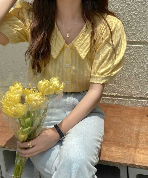 MANGROVE（マングローブ）の「ラインエンブロイダリーパフブラウス（シャツ/ブラウス・レディース・ホワイト/ベージュ/イエロー/ブルー・FREE）」の16枚目の写真