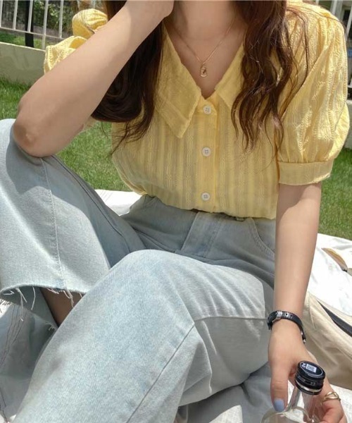 MANGROVE（マングローブ）の「ラインエンブロイダリーパフブラウス（シャツ/ブラウス・レディース・ホワイト/ベージュ/イエロー/ブルー・FREE）」の17枚目の写真