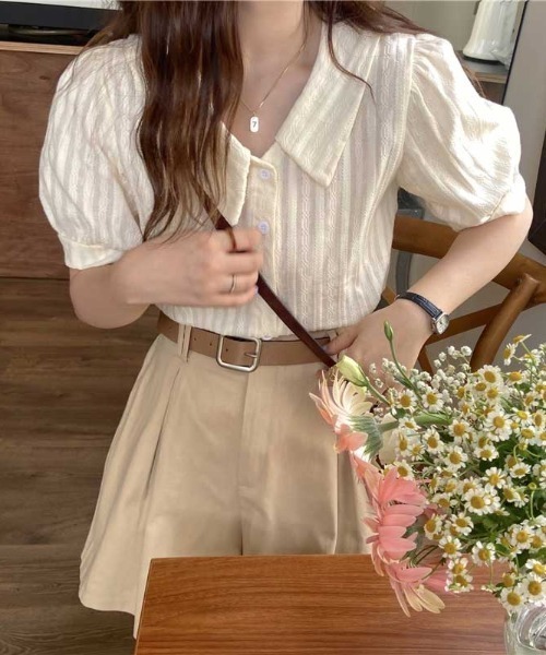 MANGROVE（マングローブ）の「ラインエンブロイダリーパフブラウス（シャツ/ブラウス・レディース・ホワイト/ベージュ/イエロー/ブルー・FREE）」の20枚目の写真