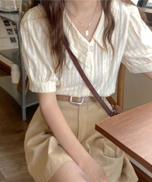 MANGROVE（マングローブ）の「ラインエンブロイダリーパフブラウス（シャツ/ブラウス・レディース・ホワイト/ベージュ/イエロー/ブルー・FREE）」の22枚目の写真