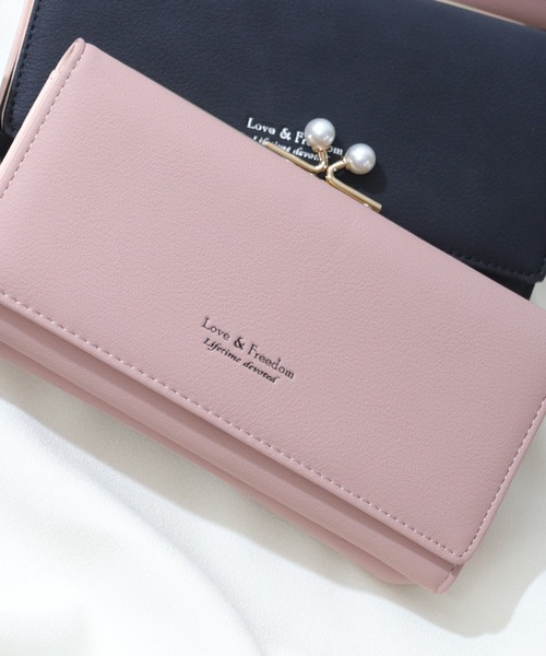 florist（フローリスト）の「6色展開　がま口パールがチャームポイントレザー調2つ折り長財布（財布・レディース・ブラック/ベージュ/ネイビー/ブラウン/ボルドー/スモークピンク・FREE）」の6枚目の写真