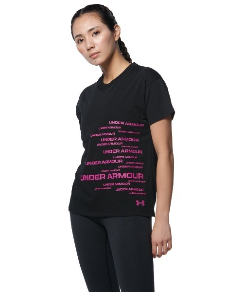 UNDER ARMOUR（アンダーアーマー）の「UAコットン グラフィック Tシャツ（トレーニング/WOMENS/レディース）（Tシャツ/カットソー・レディース・ブラック×パープル/ホワイト×ブラック・M/XL/S/L）」の2枚目の写真