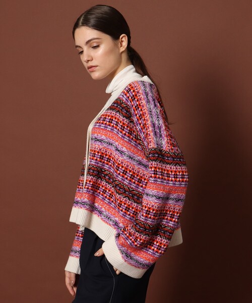 DRESSTERIOR（ドレステリア）の「◆ミックスジャカードカーディガン（カーディガン/ボレロ・レディース・ベージュ/オレンジ・38/36）」の4枚目の写真