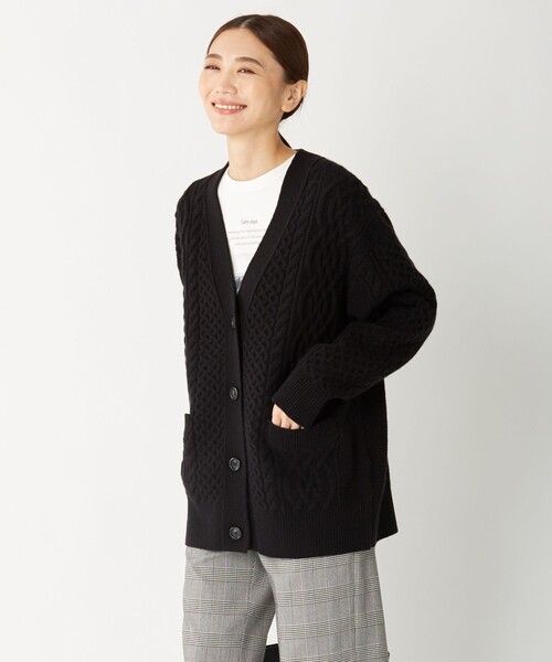 J.PRESS(ジェイプレス)の「【洗える】アランパターンボニー カーディガン(カーディガン/ボレロ・レディース・ブラウン系/ダークブラウン系/ブラック系/アイボリー系・T13)」の1枚目の写真