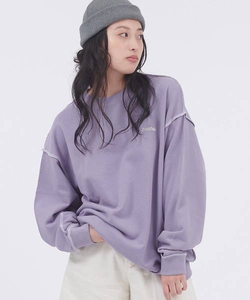 Dickies（ディッキーズ）の「Dickies/ディッキーズ コットン裏毛アウトリンキングビッグスウェット（スウェット・レディース・スミクロ/オフホワイト/パープル/ブルー・M/L）」の14枚目の写真