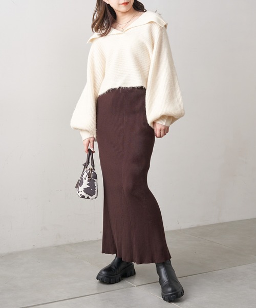 Chico（チコ）の「【新色追加】マーメイドニットロングスカート（スカート・レディース・ライトベージュ/グレー/チャコールグレー/ブラック/ブラウン・FREE）」の7枚目の写真