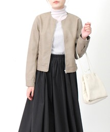 PUレザーノーカラーライダースジャケット