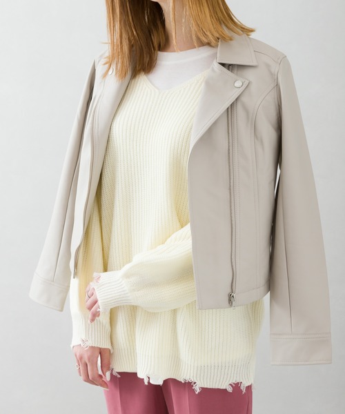 SpRay（スプレイ）の「フェイクレザーライダース（ライダースジャケット・レディース・グレイッシュベージュ/ブラック/ブラウン/モカ・FREE）」の14枚目の写真