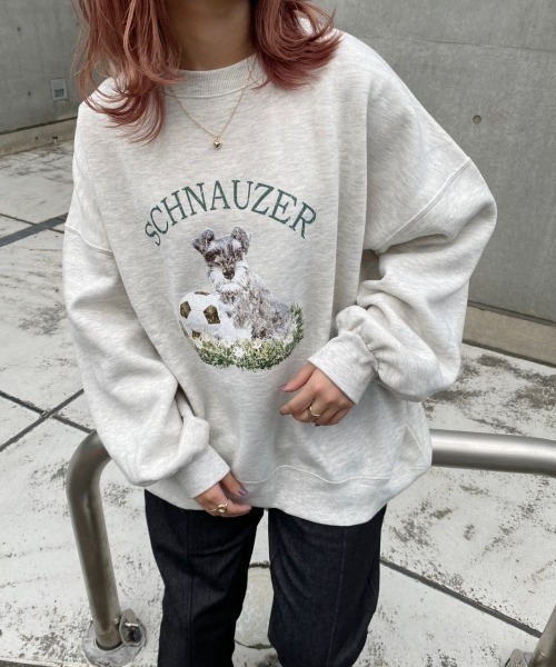 nemne store（ネンネストア）の「イチョウの木とアソートプリント裏起毛スウェット（スウェット・レディース・ネイビー/オフホワイト/グリーン/アイボリー/オートミール/スミクロ・フリー）」の5枚目の写真