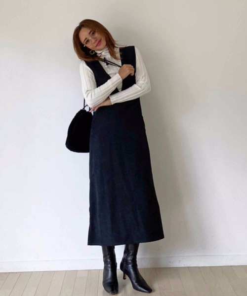 M y u(ミュー)の「【ZOZO限定アイテム】起毛ツイルジャンパースカート(ワンピース・レディース・オレンジ/ブラック・FREE)」の13枚目の写真