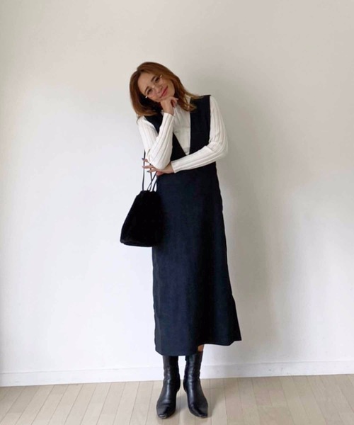 M y u(ミュー)の「【ZOZO限定アイテム】起毛ツイルジャンパースカート(ワンピース・レディース・オレンジ/ブラック・FREE)」の3枚目の写真