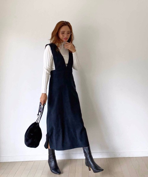 M y u(ミュー)の「【ZOZO限定アイテム】起毛ツイルジャンパースカート(ワンピース・レディース・オレンジ/ブラック・FREE)」の16枚目の写真