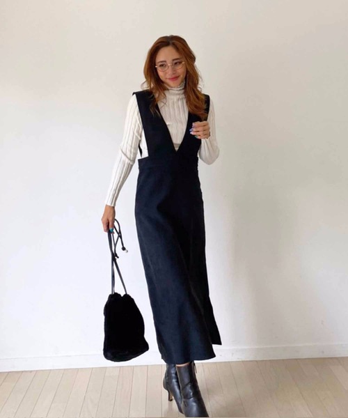 M y u(ミュー)の「【ZOZO限定アイテム】起毛ツイルジャンパースカート(ワンピース・レディース・オレンジ/ブラック・FREE)」の8枚目の写真