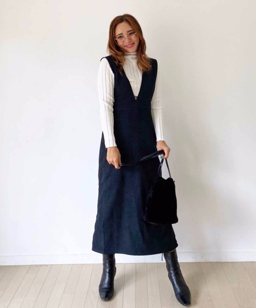 M y u(ミュー)の「【ZOZO限定アイテム】起毛ツイルジャンパースカート(ワンピース・レディース・オレンジ/ブラック・FREE)」の21枚目の写真