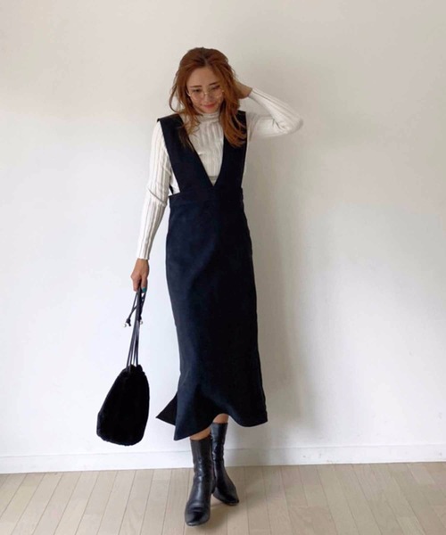 M y u(ミュー)の「【ZOZO限定アイテム】起毛ツイルジャンパースカート(ワンピース・レディース・オレンジ/ブラック・FREE)」の5枚目の写真