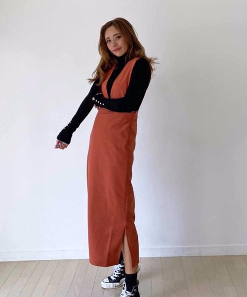 M y u(ミュー)の「【ZOZO限定アイテム】起毛ツイルジャンパースカート(ワンピース・レディース・オレンジ/ブラック・FREE)」の9枚目の写真