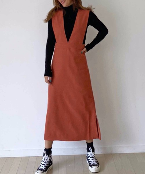 M y u(ミュー)の「【ZOZO限定アイテム】起毛ツイルジャンパースカート(ワンピース・レディース・オレンジ/ブラック・FREE)」の12枚目の写真