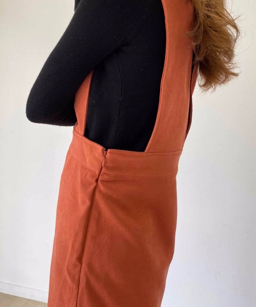 M y u(ミュー)の「【ZOZO限定アイテム】起毛ツイルジャンパースカート(ワンピース・レディース・オレンジ/ブラック・FREE)」の7枚目の写真