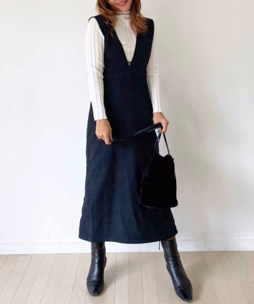 M y u(ミュー)の「【ZOZO限定アイテム】起毛ツイルジャンパースカート(ワンピース・レディース・オレンジ/ブラック・FREE)」の10枚目の写真