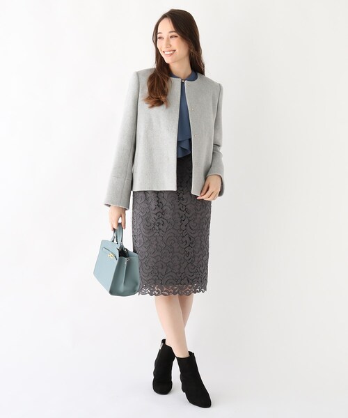 index，インデックス ◆カシミヤ混ノーカラーショートコート index（インデックス）の「◇カシミヤ混ノーカラーショート