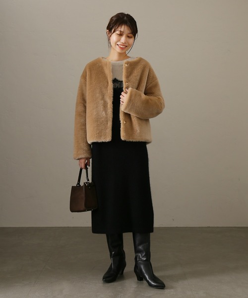 La TOTALITE（ラトータリテ）の「エコファー2WAYショートブルゾン◆（ブルゾン・レディース・ベージュ・FREE）」の20枚目の写真