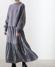 畦ふんわりクロップドニット＋花柄ワンピースセット