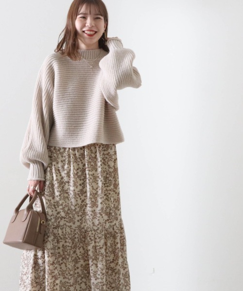 Cheek(チーク)の「畦ふんわりクロップドニット+花柄ワンピースセット(ワンピース・レディース・ベージュ/ネイビー/チャコールグレー・FREE)」の6枚目の写真