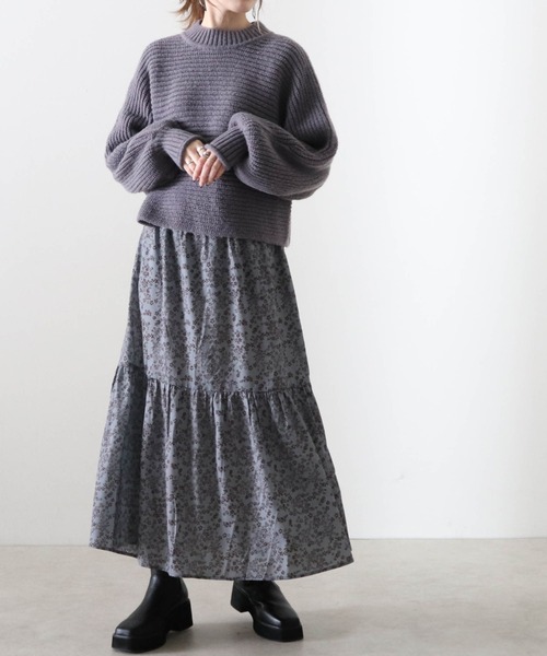 Cheek(チーク)の「畦ふんわりクロップドニット+花柄ワンピースセット(ワンピース・レディース・ベージュ/ネイビー/チャコールグレー・FREE)」の4枚目の写真