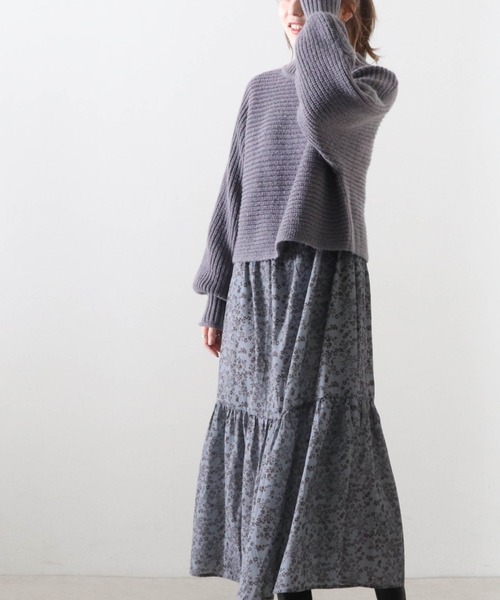 Cheek(チーク)の「畦ふんわりクロップドニット+花柄ワンピースセット(ワンピース・レディース・ベージュ/ネイビー/チャコールグレー・FREE)」の15枚目の写真