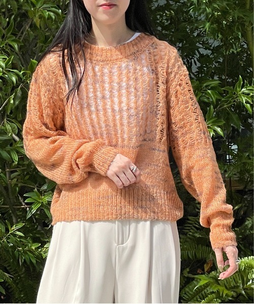 Meli rich(メリーリッチ)の「ローゲージメッシュニットプルオーバー(ニット/セーター・レディース・アイボリー/ブルー/グリーン/モカ/グレー/オフホワイト/オレンジ/ブラウン・MEDIUM)」の10枚目の写真