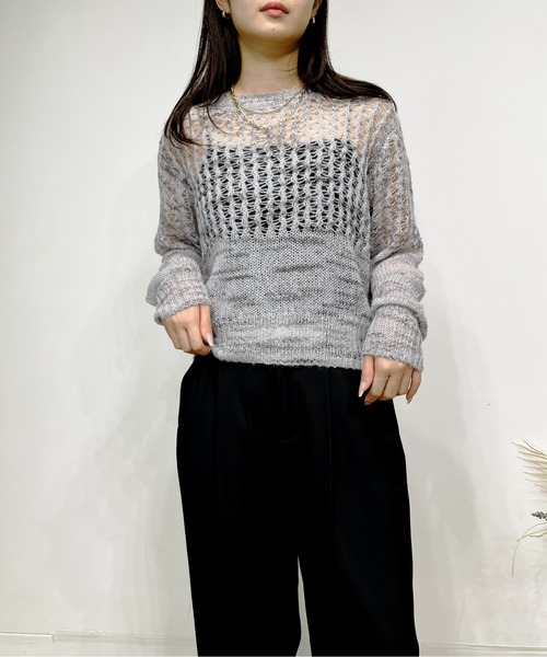 Meli rich(メリーリッチ)の「ローゲージメッシュニットプルオーバー(ニット/セーター・レディース・アイボリー/ブルー/グリーン/モカ/グレー/オフホワイト/オレンジ/ブラウン・MEDIUM)」の20枚目の写真