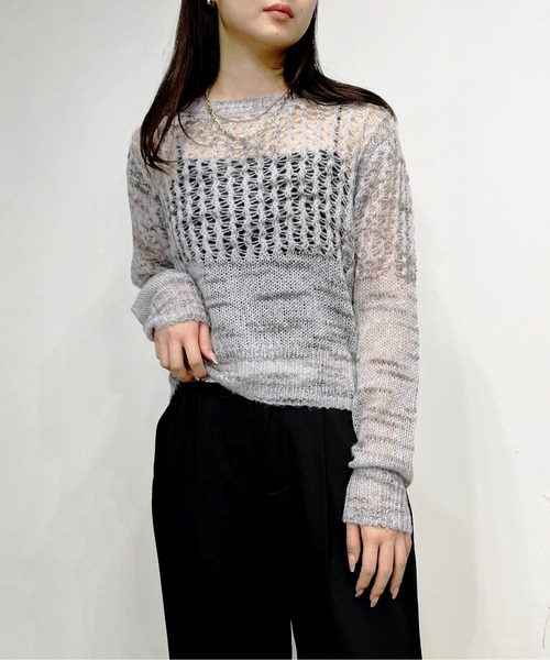 Meli rich(メリーリッチ)の「ローゲージメッシュニットプルオーバー(ニット/セーター・レディース・アイボリー/ブルー/グリーン/モカ/グレー/オフホワイト/オレンジ/ブラウン・MEDIUM)」の21枚目の写真