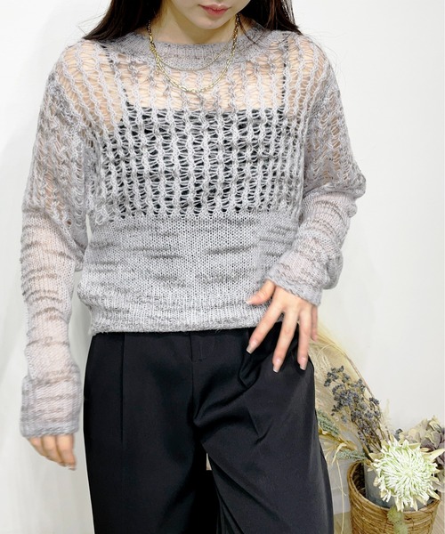 Meli rich(メリーリッチ)の「ローゲージメッシュニットプルオーバー(ニット/セーター・レディース・アイボリー/ブルー/グリーン/モカ/グレー/オフホワイト/オレンジ/ブラウン・MEDIUM)」の11枚目の写真