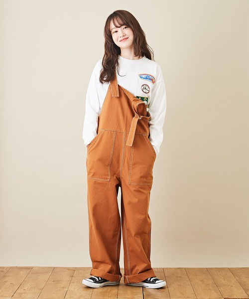 CUBE SUGAR（キューブシュガー）の「オックス 無地 サロペットパンツ（サロペット/オーバーオール・レディース・ベージュ/オレンジ/グリーン・M）」の10枚目の写真