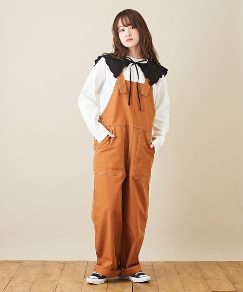 CUBE SUGAR（キューブシュガー）の「オックス 無地 サロペットパンツ（サロペット/オーバーオール・レディース・ベージュ/オレンジ/グリーン・M）」の12枚目の写真