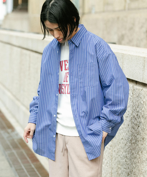 ITEMS URBANRESEARCH（アイテムズ アーバンリサーチ）の「オーバーサイズストライプシャツ（シャツ/ブラウス・メンズ・ブラック/ネイビー/ブルー・MEDIUM/LARGE）」の13枚目の写真