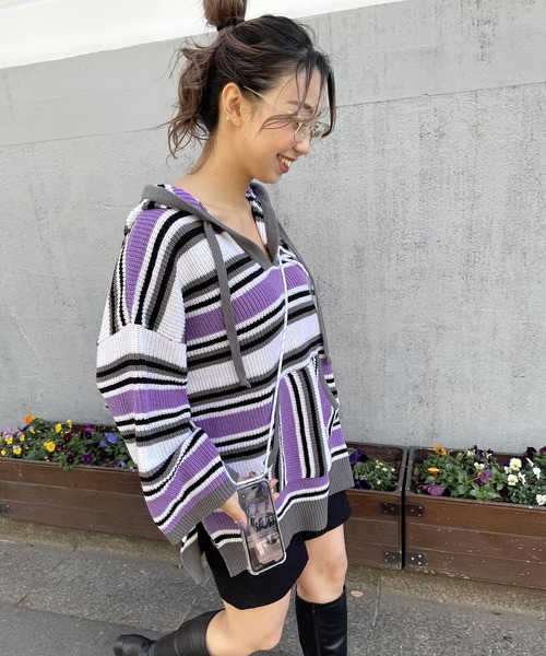 byYOUANCE(バイユアンス)の「メキシカンニットパーカー(パーカー・レディース・パープル/ブルー・FREE)」の3枚目の写真