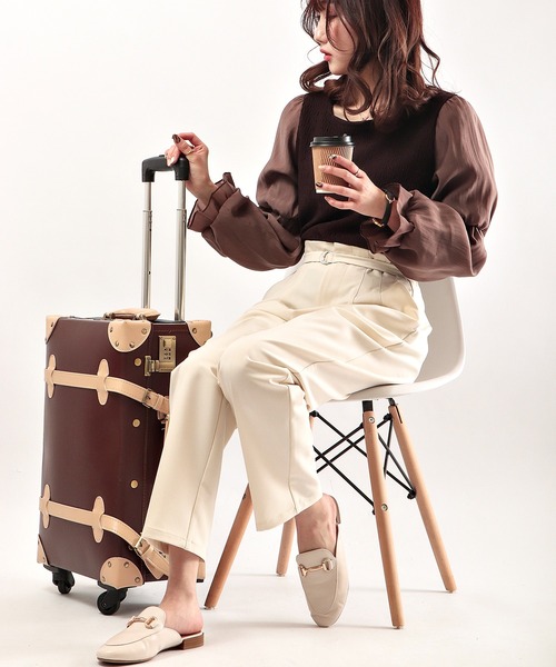 Brownie（ブラウニー）の「Brownie ベルト付 ハイウエストテーパードパンツ（その他パンツ・レディース・イエロー/ダークブラウン/アイボリー/ピンク/グリーン・FREE）」の17枚目の写真