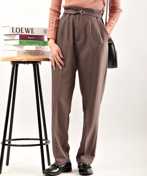 Brownie（ブラウニー）の「Brownie ベルト付 ハイウエストテーパードパンツ（その他パンツ・レディース・イエロー/ダークブラウン/アイボリー/ピンク/グリーン・FREE）」の19枚目の写真